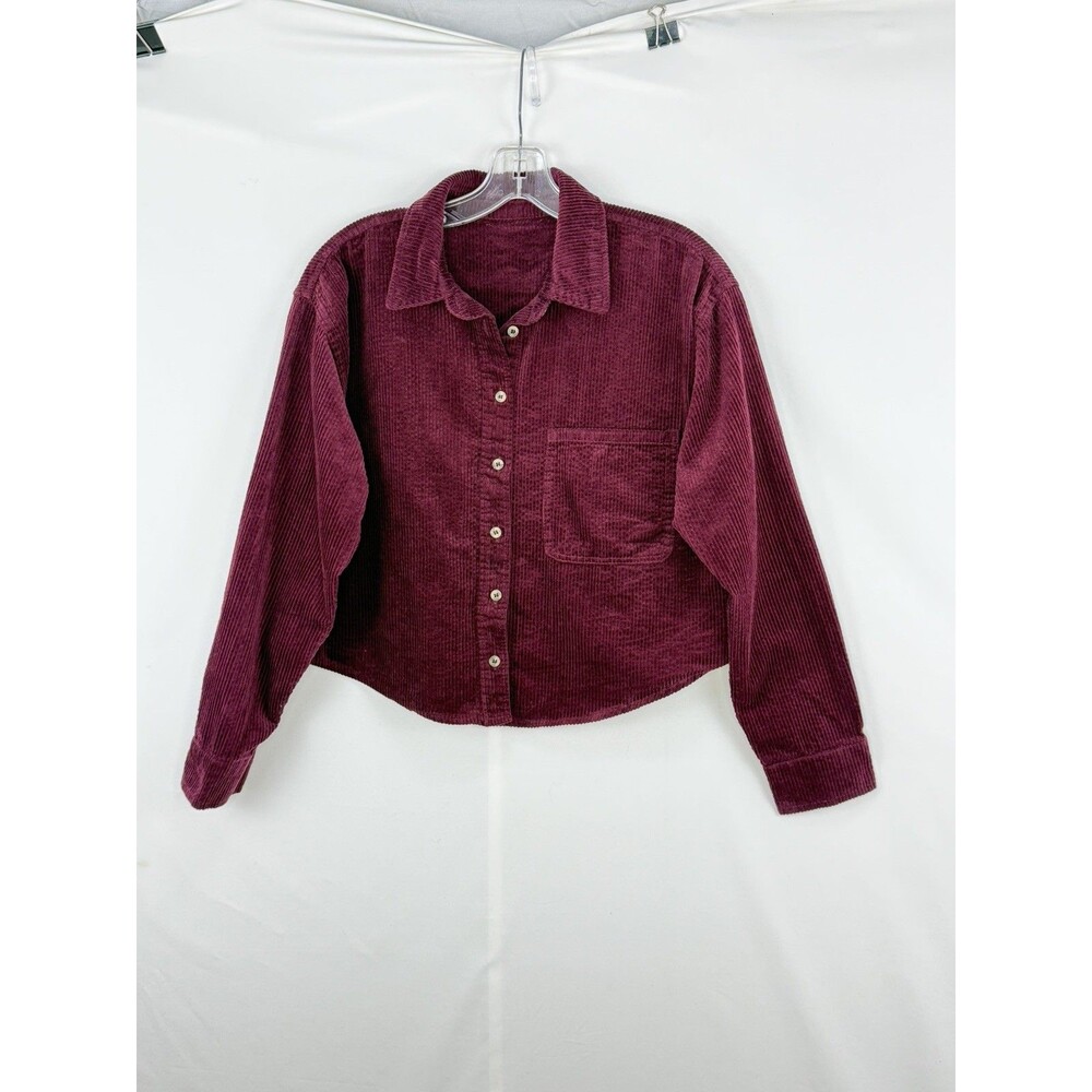 Womens Burgundy Corduroy Shirt Cotton Long Sleeve Button Up Shacket No Tag Sz M - Picture 16 of 16